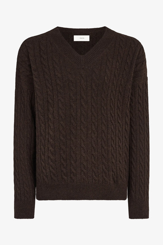 Lee Sweater Cabled in espresso — front view