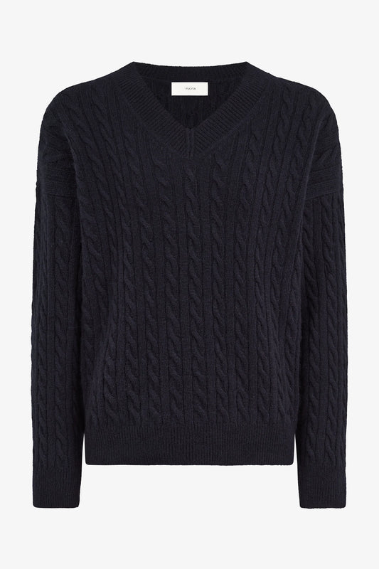 Lee Sweater Cabled in navy — front view