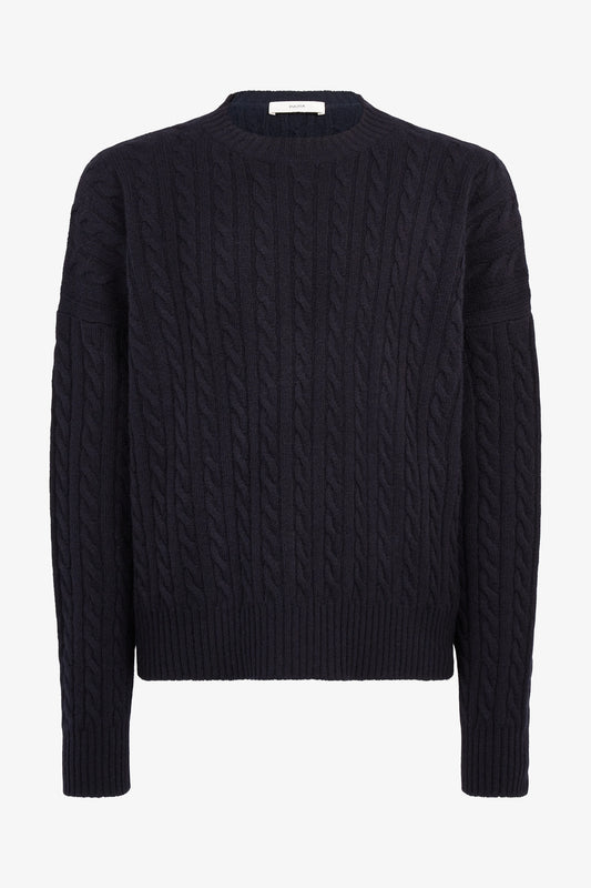 Nicolas Cable Sweater in navy — front view