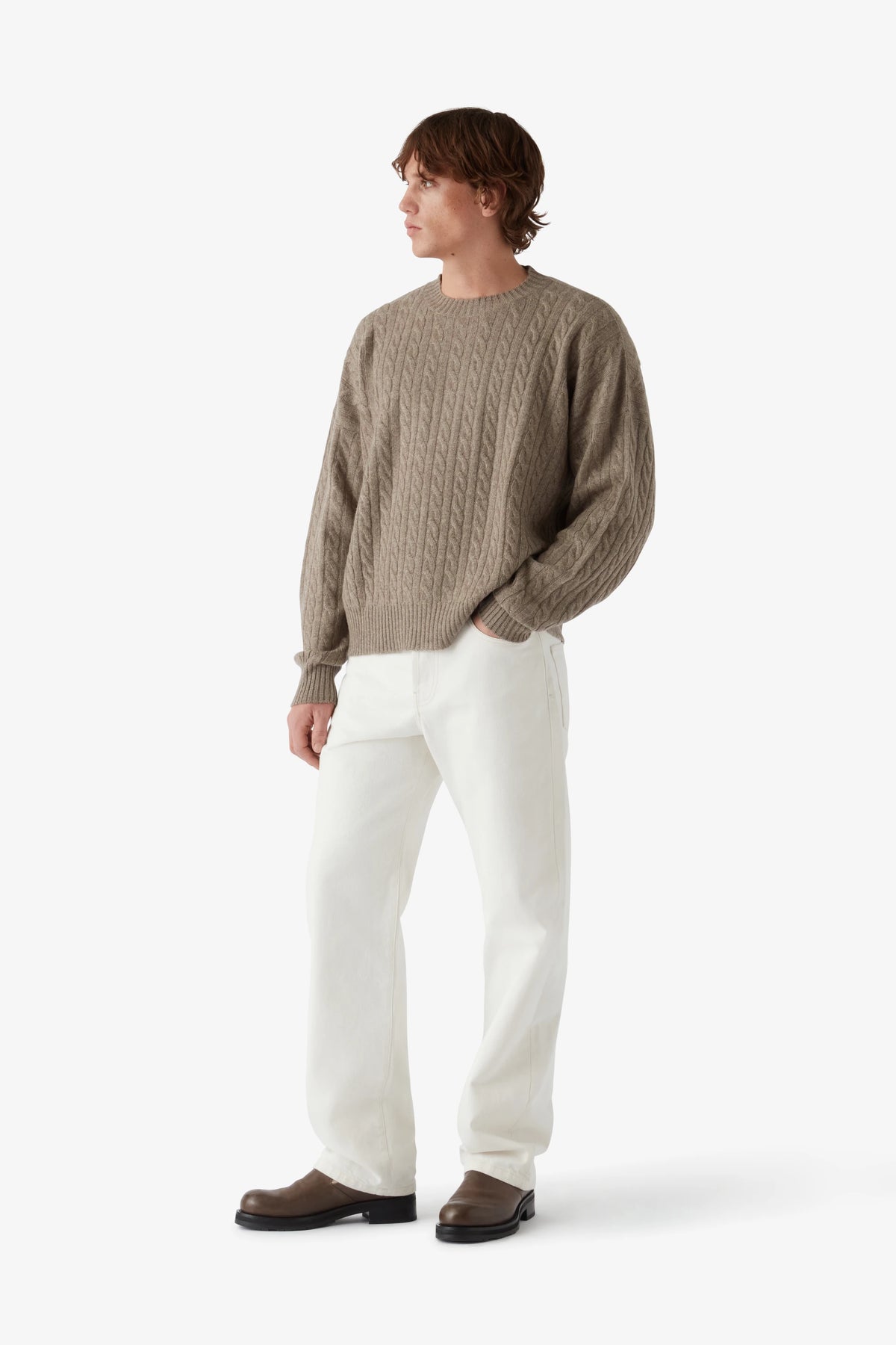 
Nicolas Cable Sweater in taupe — on-model view 39