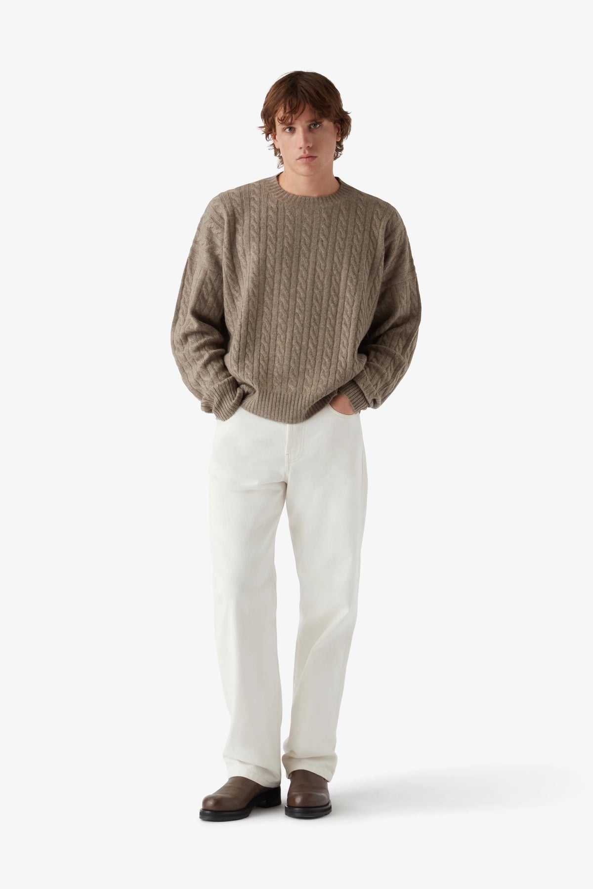 
Nicolas Cable Sweater in taupe — on-model view 41