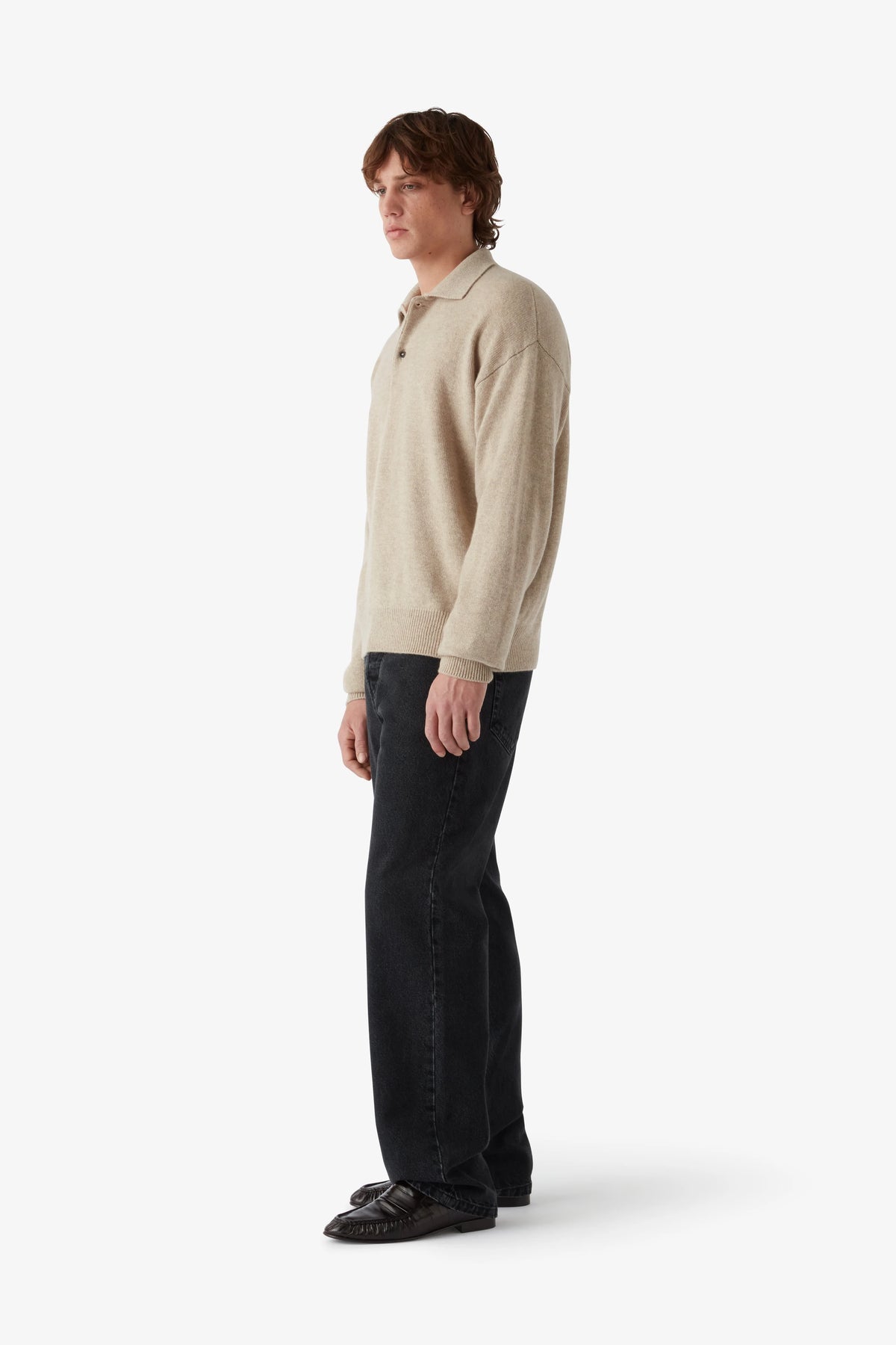 
Renné Knitted Polo in beige — on-model view 42