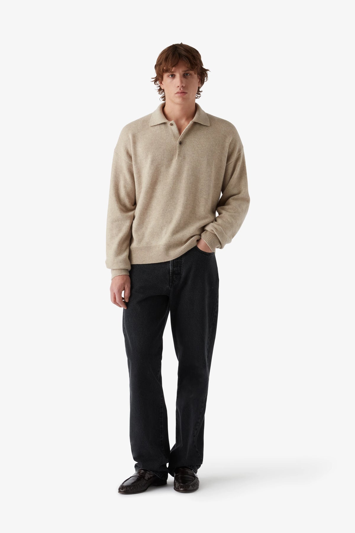 
Renné Knitted Polo in beige — on-model view 44