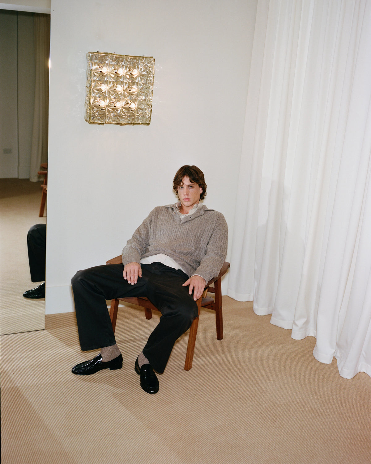 
Renné Knitted Cable Polo in taupe — lookbook image 13