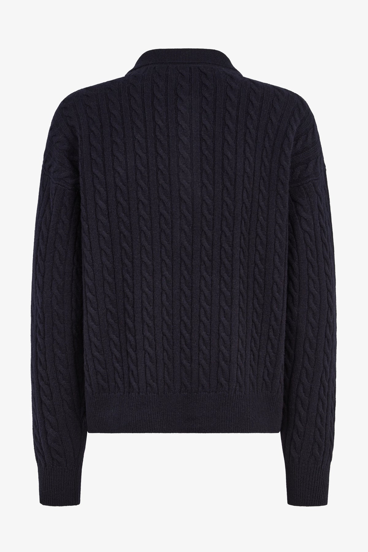 
Renné Knitted Cable Polo in navy — back view