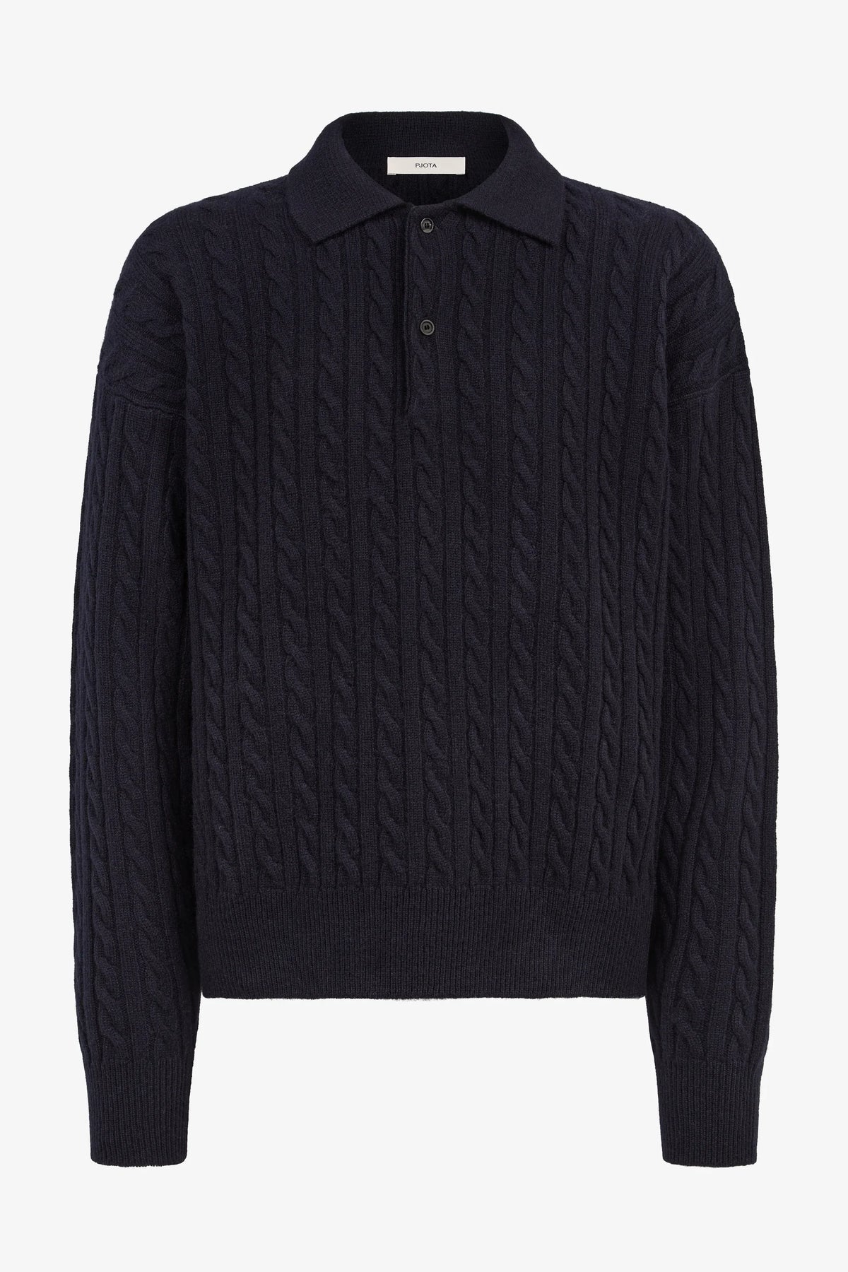
Renné Knitted Cable Polo in navy — front view