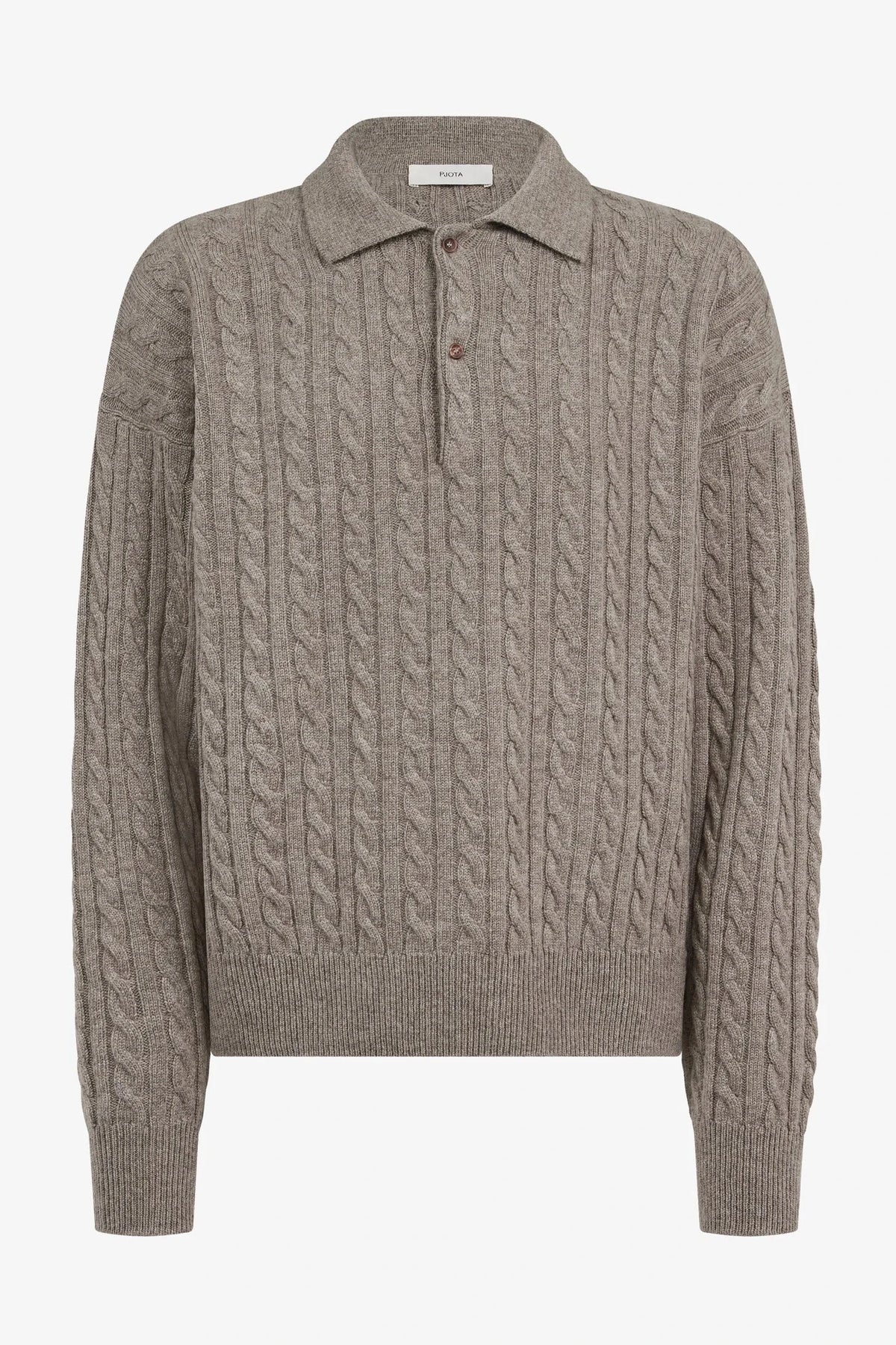 
Renné Knitted Cable Polo in taupe — front view