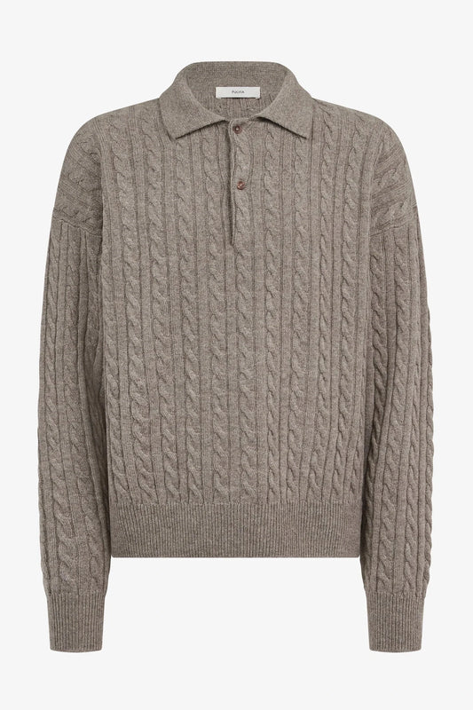 Renné Knitted Cable Polo in taupe — front view